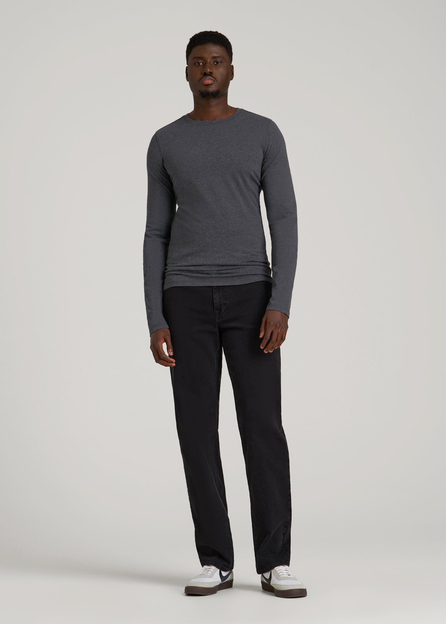 The Essential Slim Fit Long Sleeve Tee for Tall Men in Charcoal Mix