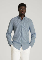 Traveler Stretch Dress Shirt for Tall Men in Royal Navy Stripe