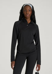 Long Sleeve Quarter-Zip Pullover for Tall Women in Black