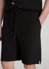 Terry Cotton Pull-On Shorts for Tall Men in Black