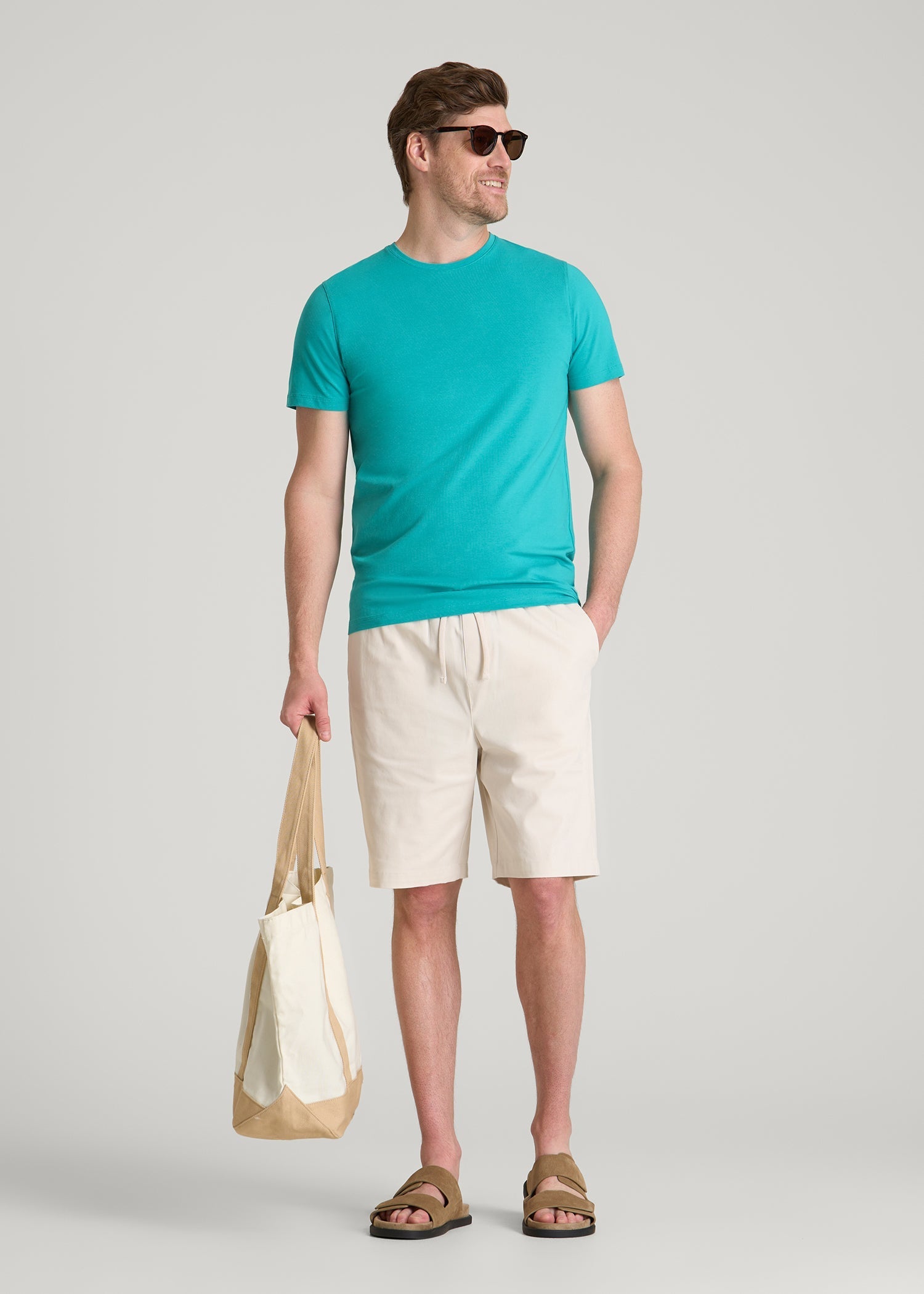 The Essential Modern Fit Crewneck Tee for Tall Men in Baltic Turquoise