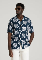 Short Sleeve Resort Shirt for Tall Men in Navy Fantasy Floral