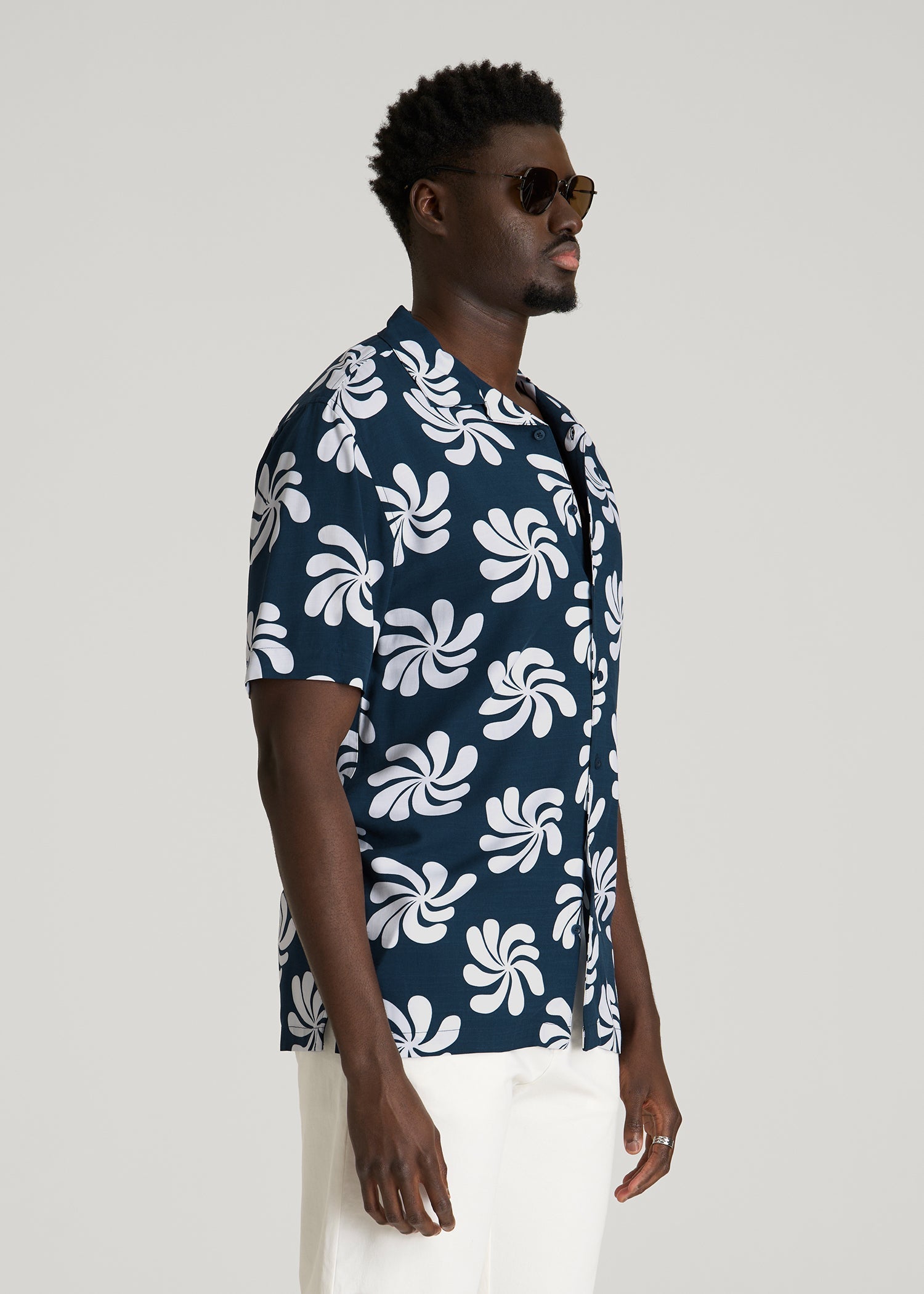 Short Sleeve Resort Shirt for Tall Men in Navy Fantasy Floral