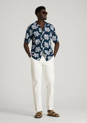 Short Sleeve Resort Shirt for Tall Men in Navy Fantasy Floral