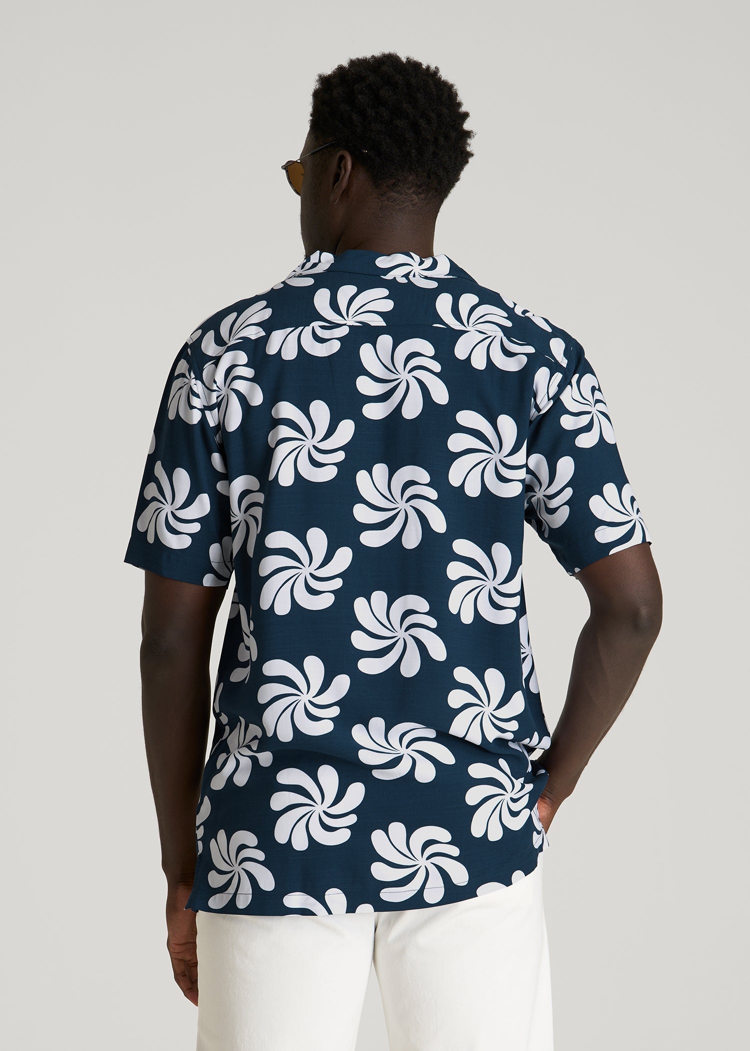 Short Sleeve Resort Shirt for Tall Men in Navy Fantasy Floral
