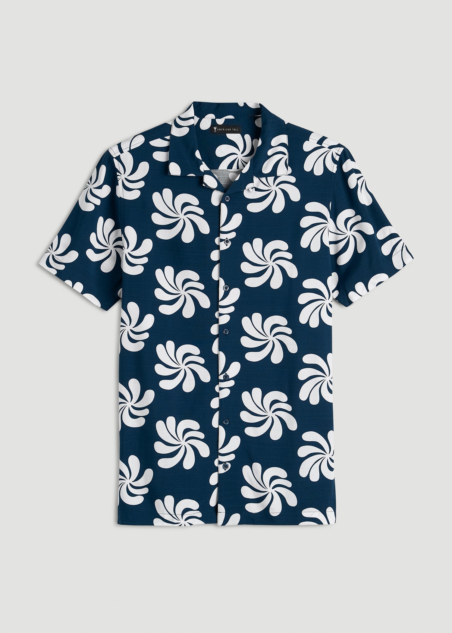 Short Sleeve Resort Shirt for Tall Men in Navy Fantasy Floral