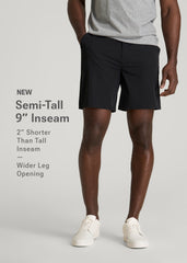 Stretch Hybrid Shorts for Tall Men in Deep Black