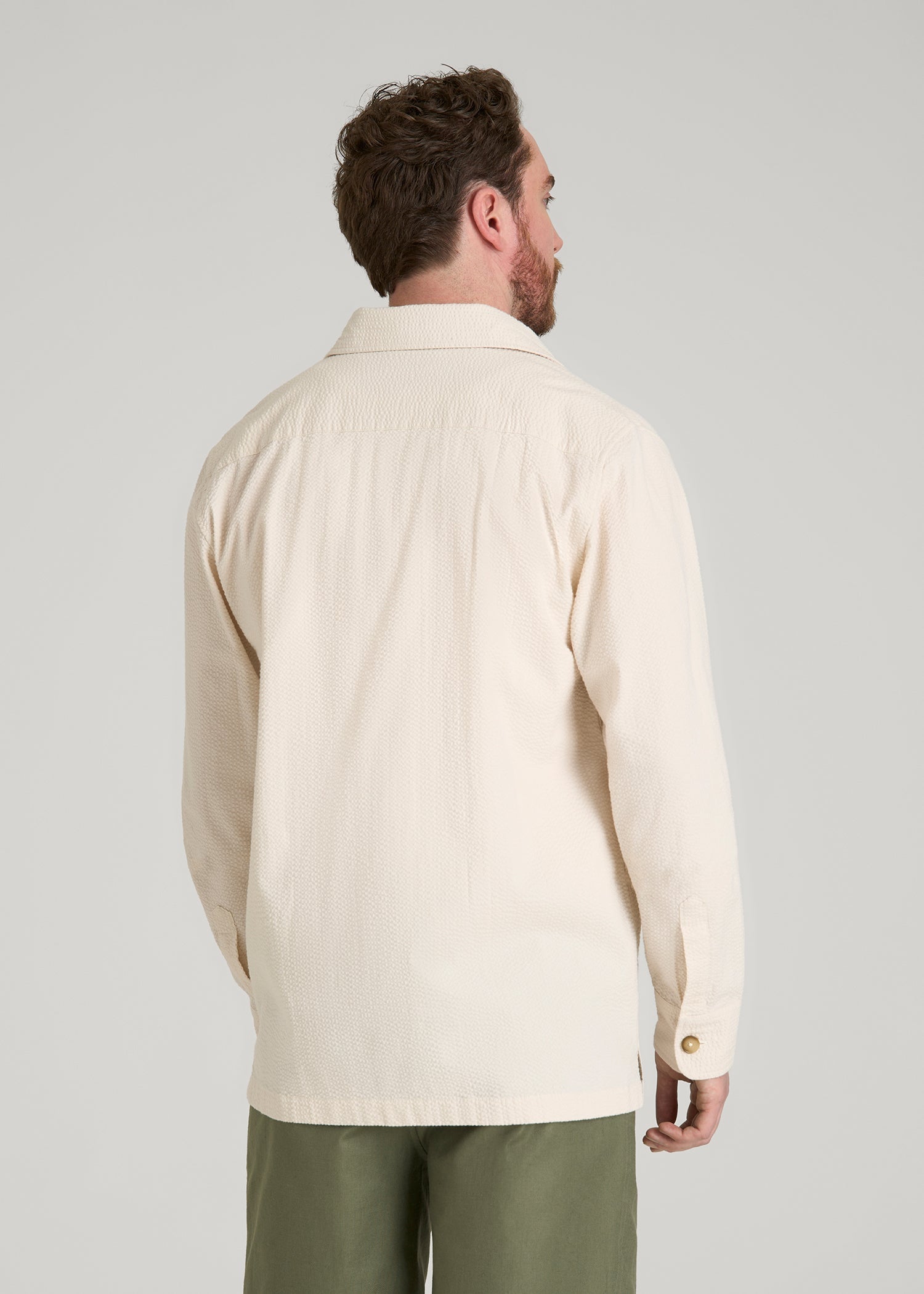 Seersucker Overshirt for Tall Men in White Sand