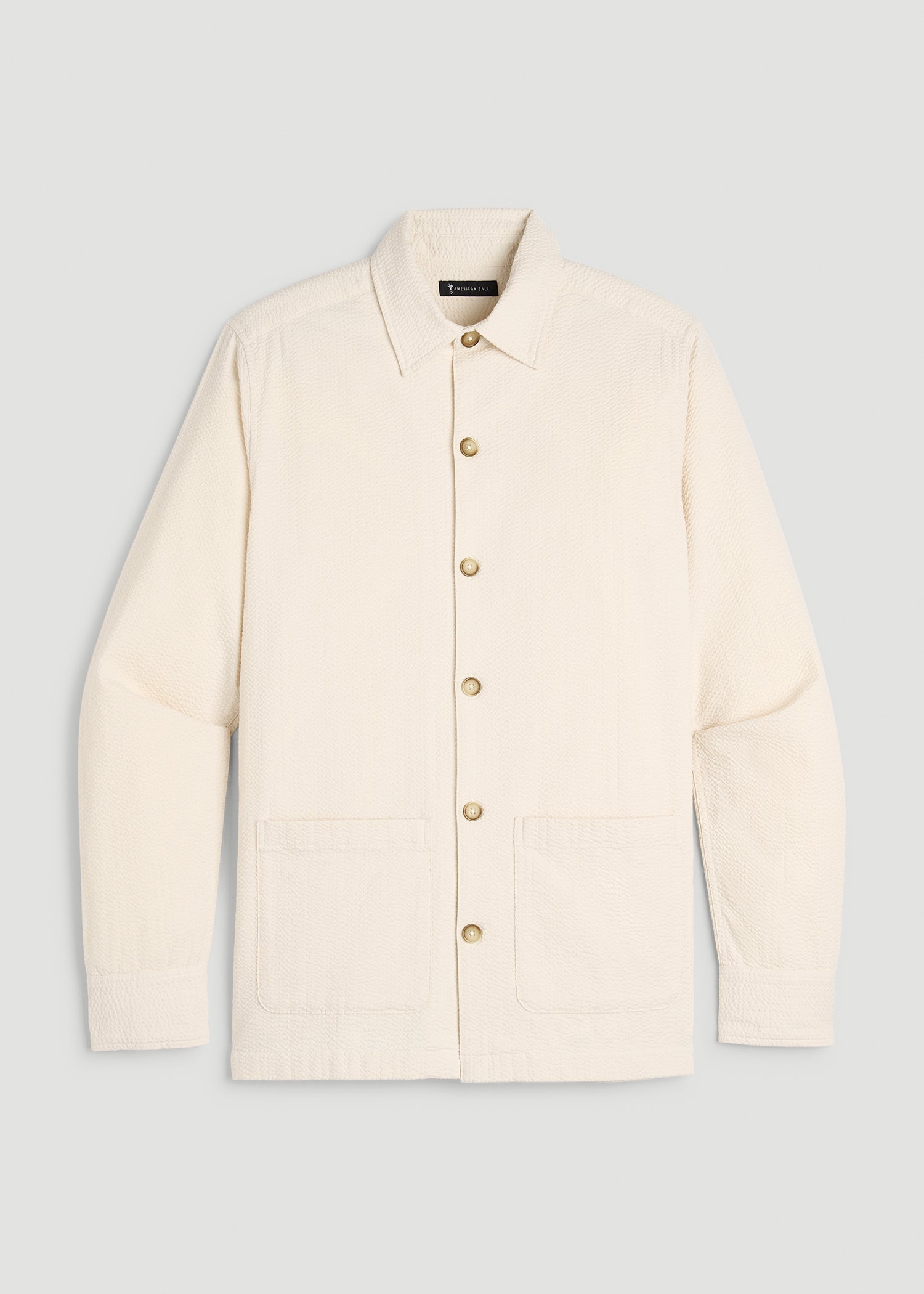 Seersucker Overshirt for Tall Men in White Sand