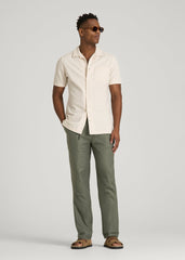 Stretch Cotton Linen Blend Pull-On Pants for Tall Men in Olive