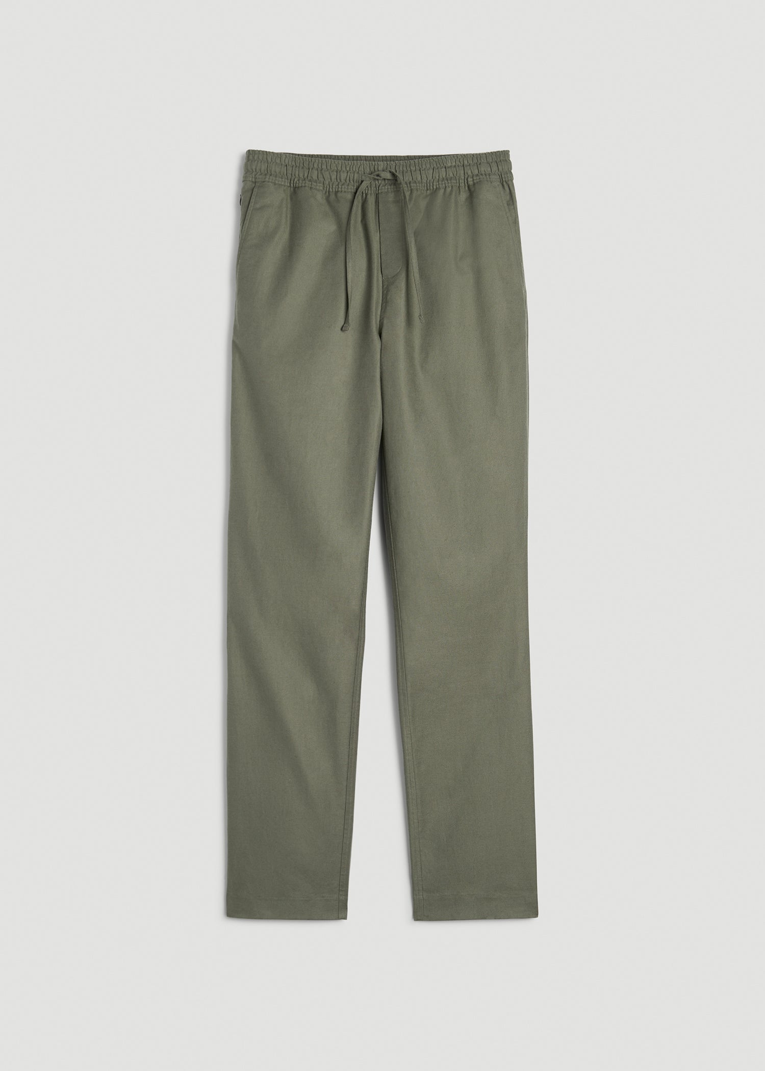 Stretch Cotton Linen Blend Pull-On Pants for Tall Men in Olive