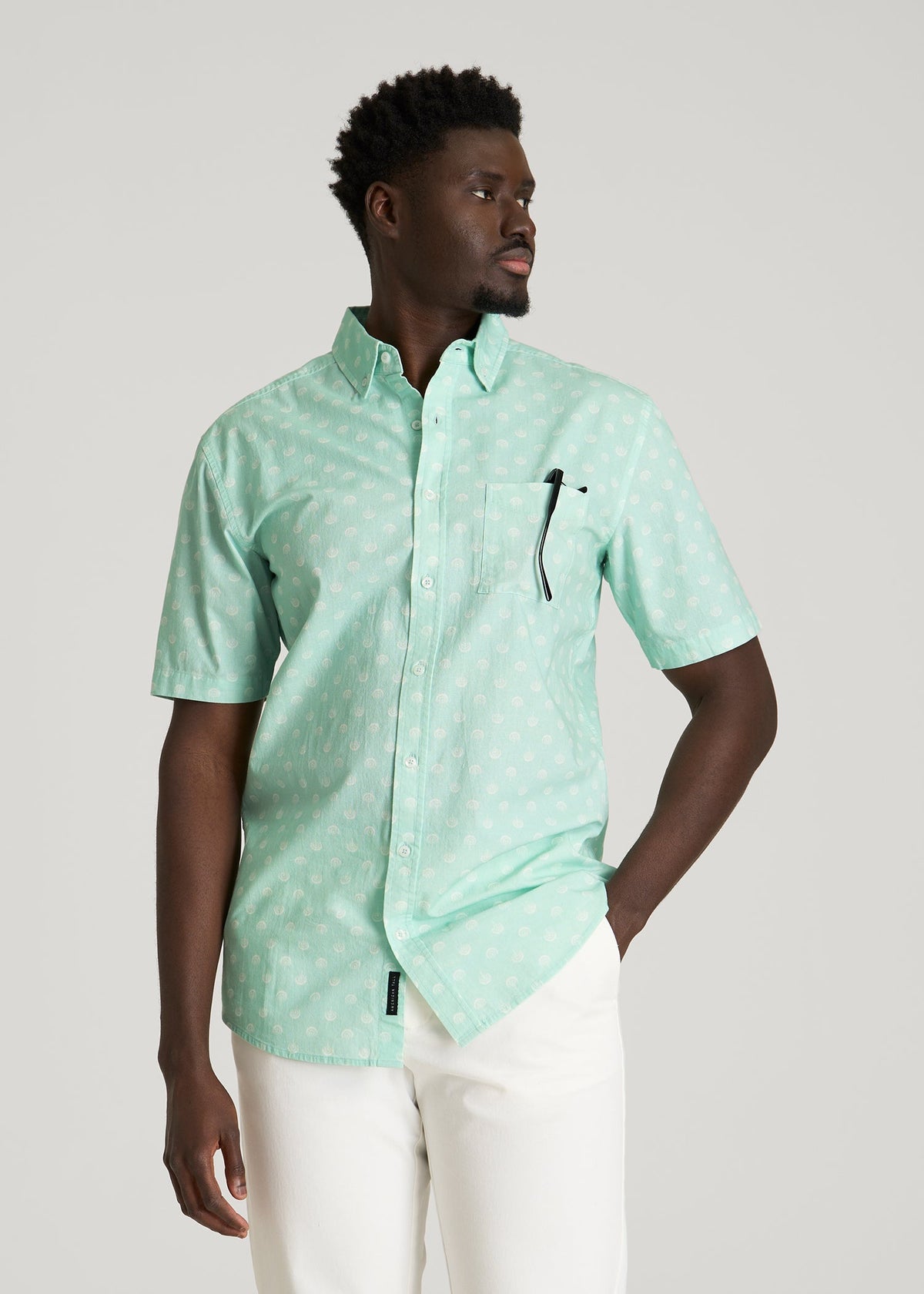 Short Sleeve Shirt for Tall Men in Opal Blue Dandelion