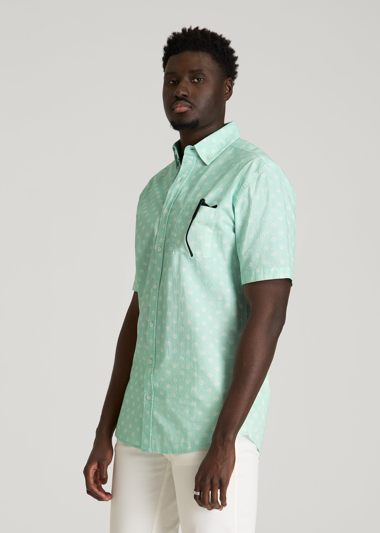 Short Sleeve Shirt for Tall Men in Opal Blue Dandelion