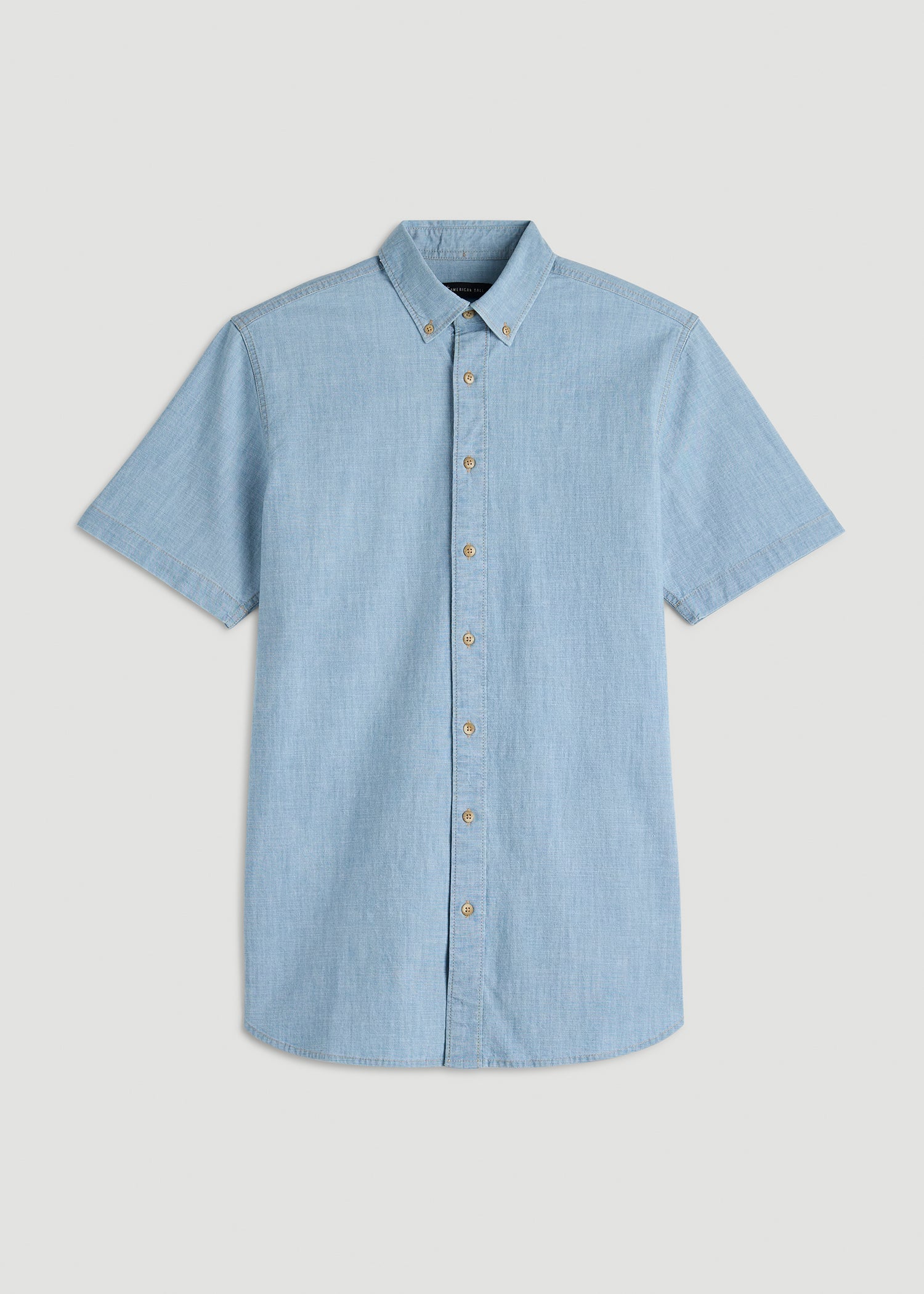 Short Sleeve Chambray Shirt for Tall Men in Light Blue Chambray
