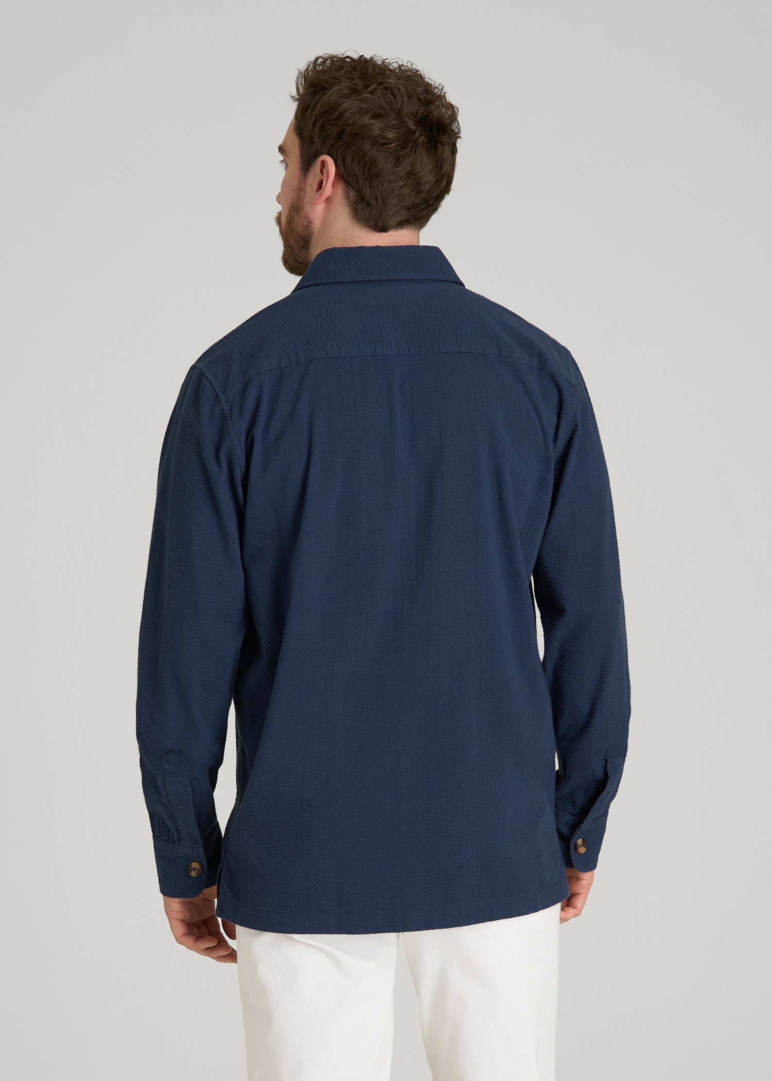 Seersucker Overshirt for Tall Men in Navy Blue
