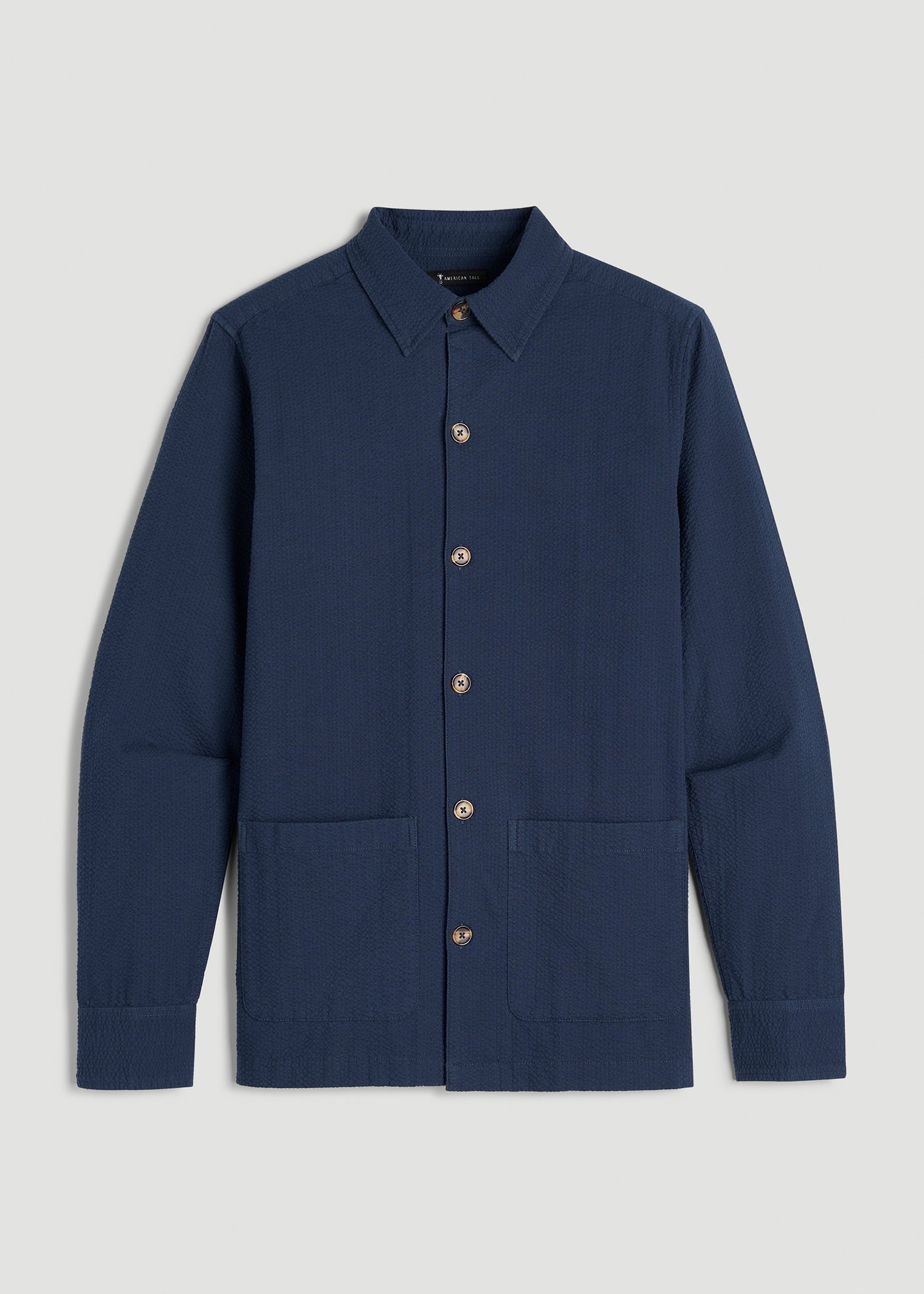 Seersucker Overshirt for Tall Men in Navy Blue