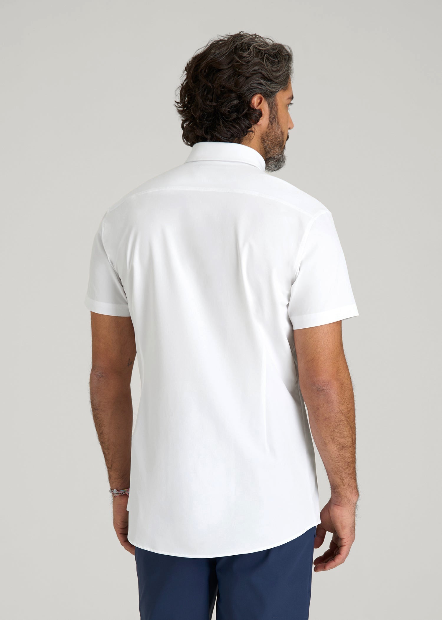 Short Sleeve Traveler Stretch Button Shirt for Tall Men in Bright White