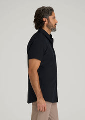 Short Sleeve Traveler Stretch Button Shirt for Tall Men in Black