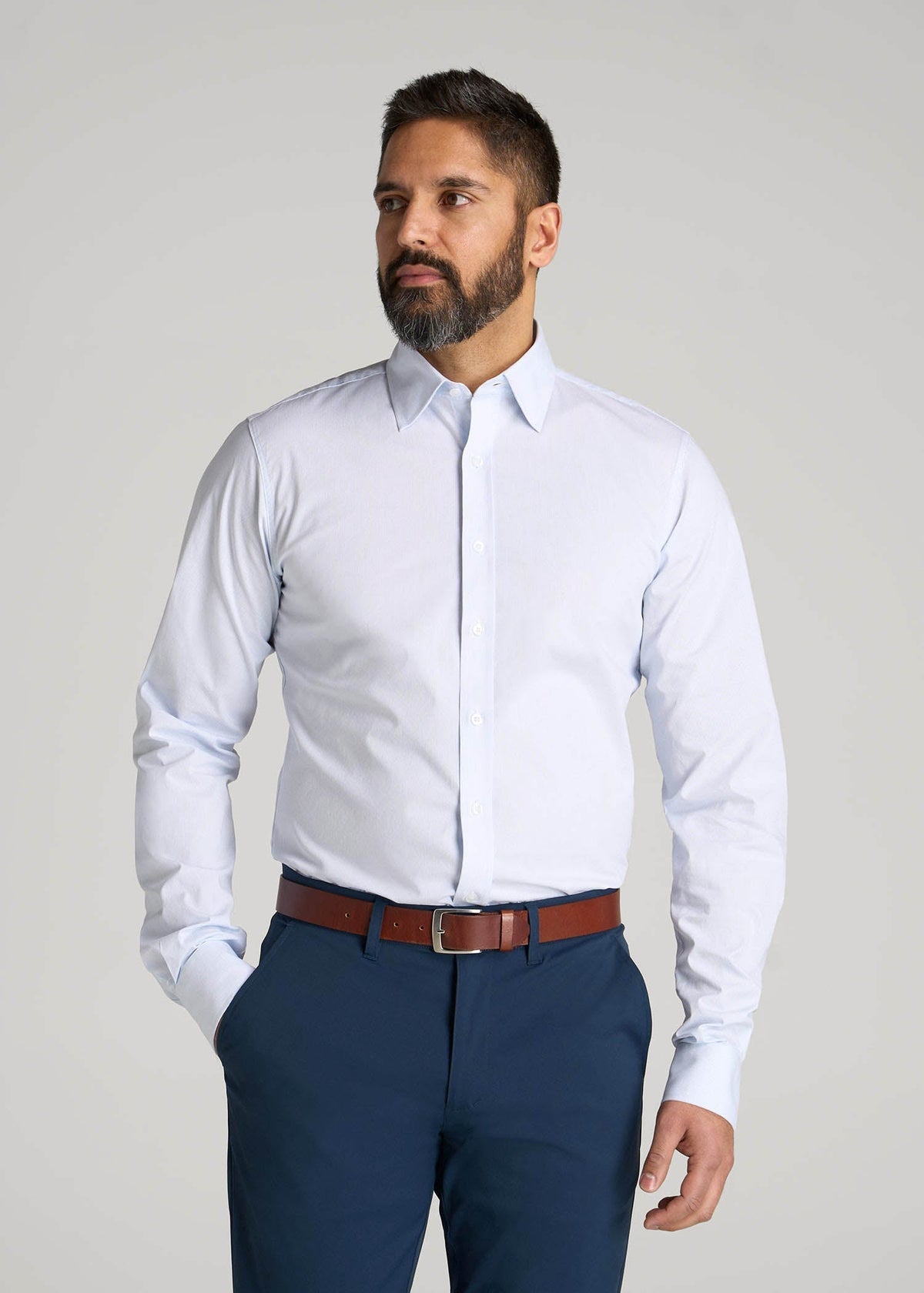 Oskar Easy Care Dress Shirt for Tall Men in Blue Mini Stripe