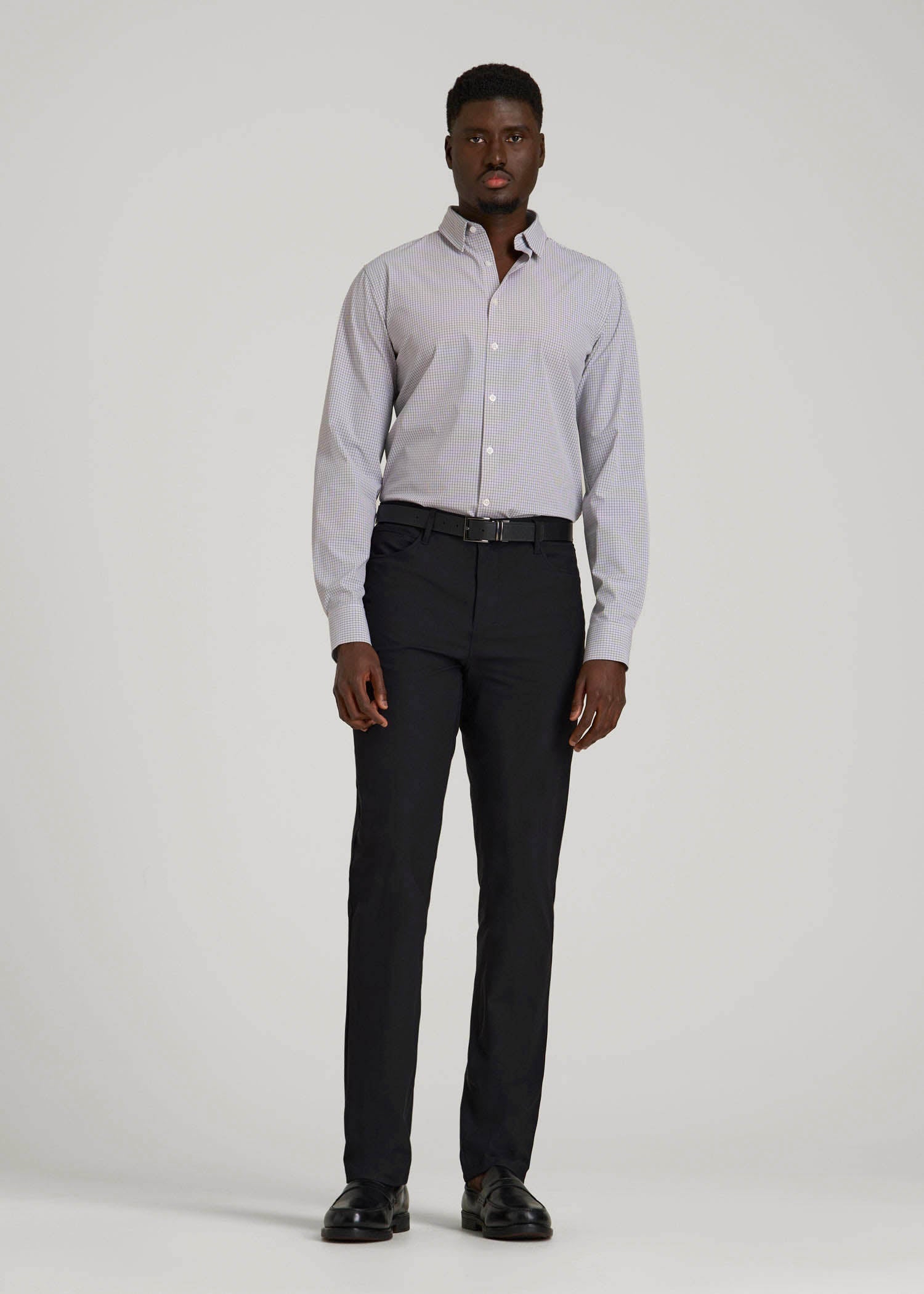 Traveler Stretch Dress Shirt in Grey Mini Plaid
