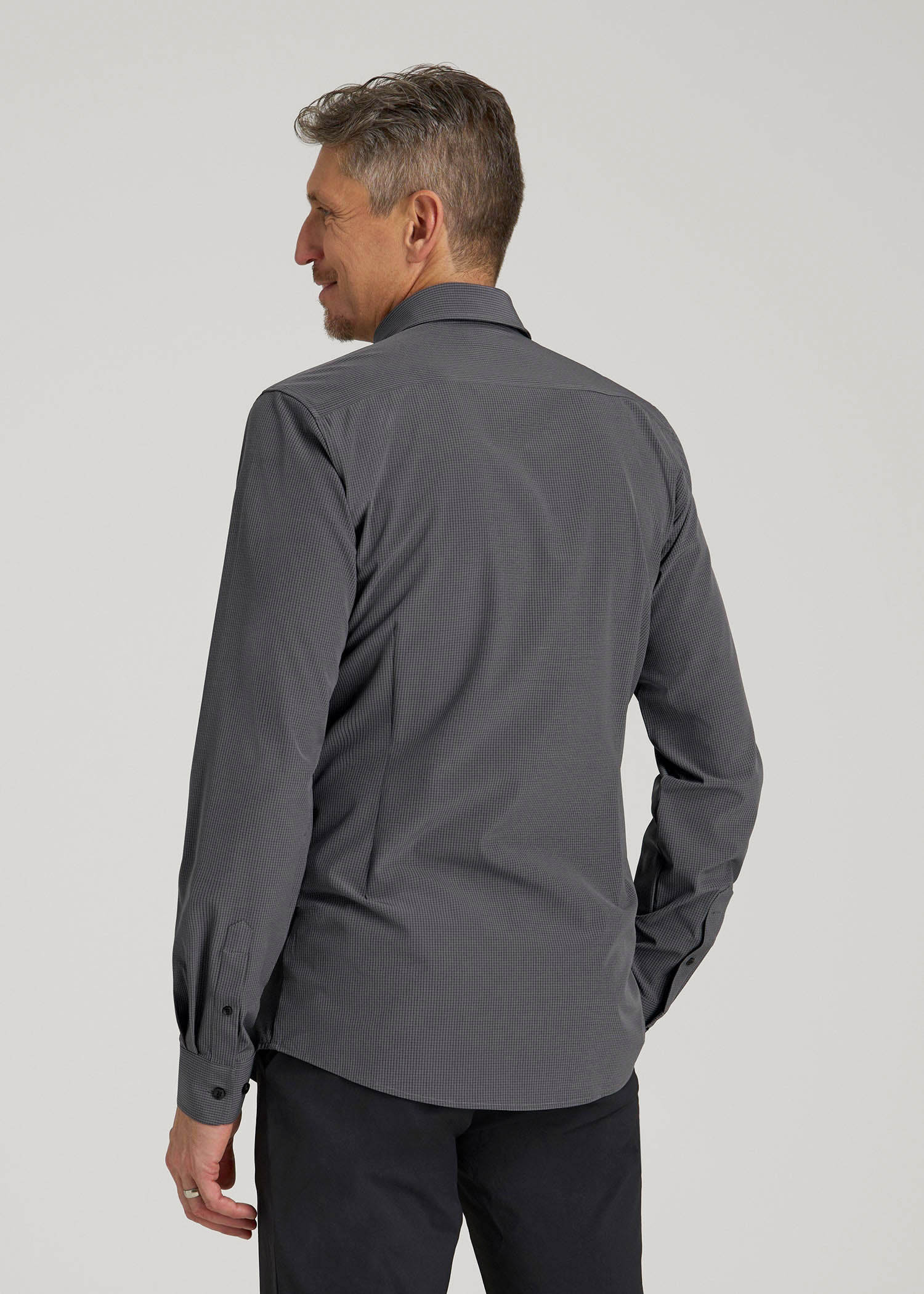 Traveler Stretch Dress Shirt in Charcoal Micro Check