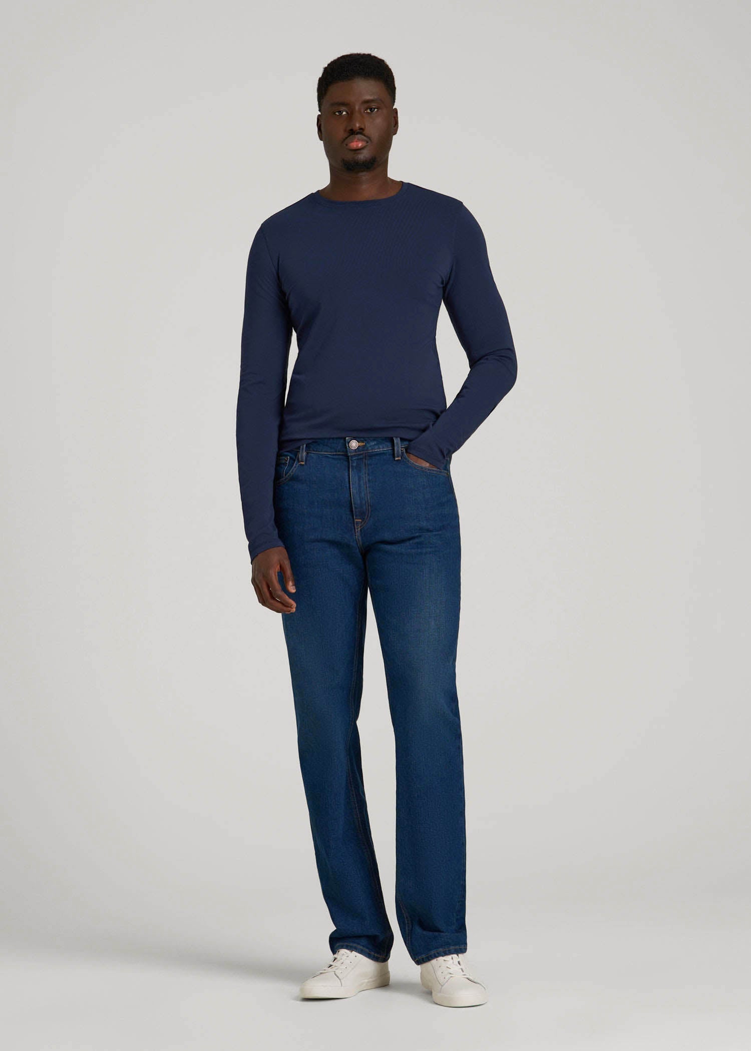 The Essential Slim Fit Long Sleeve Tee for Tall Men in Navy