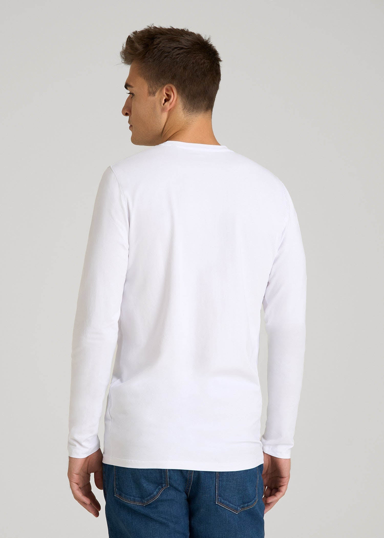 The Essential Modern Fit Crewneck Long Sleeve Tee for Tall Men in White