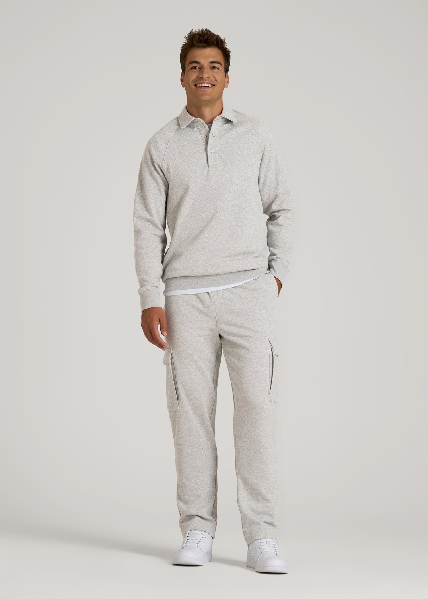 Wearever Fleece Collared Sweatshirt for Tall Men in Grey Mix