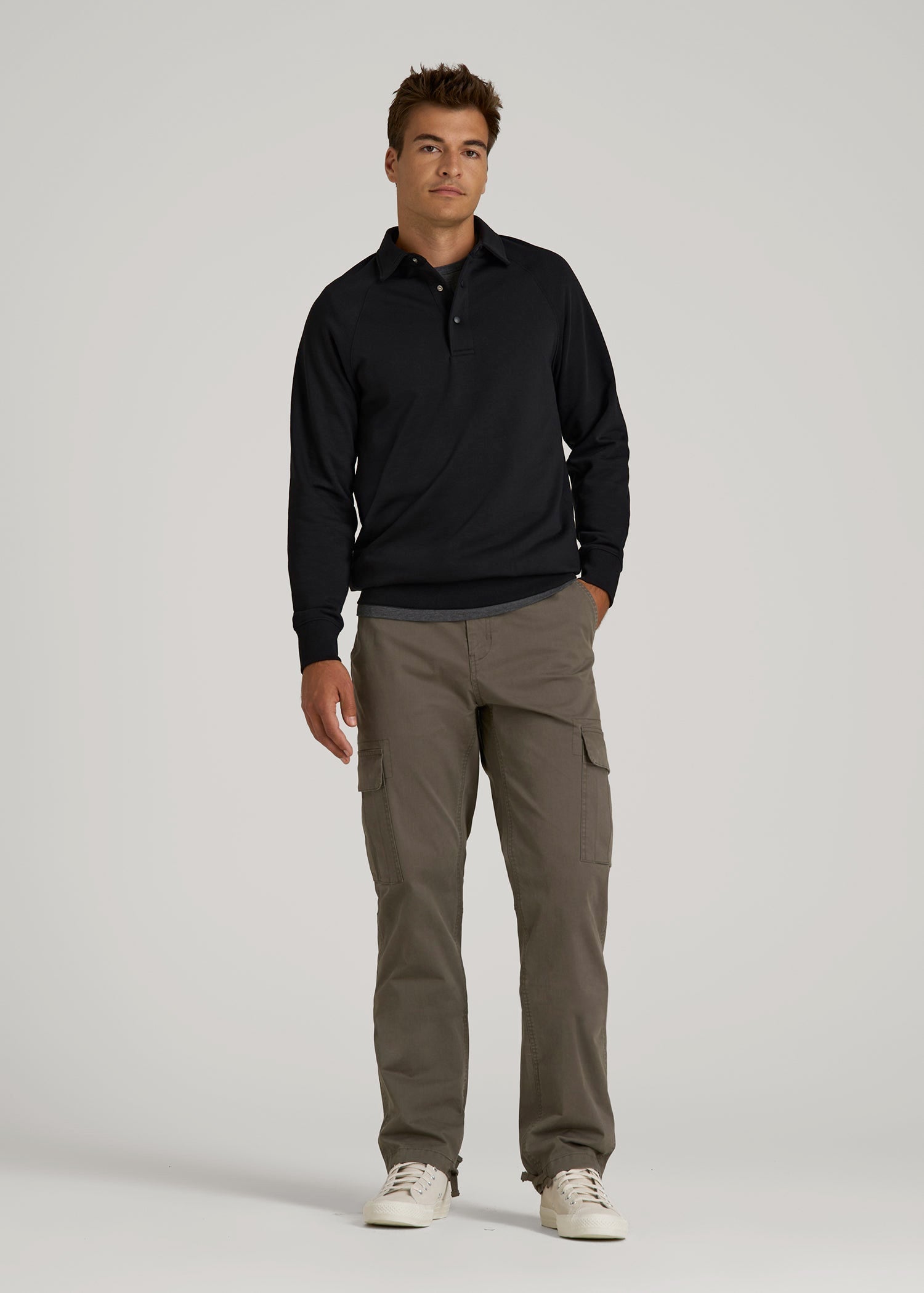 Wearever Fleece Collared Sweatshirt for Tall Men in Black
