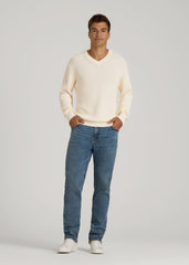 Ribbed Knit V-Neck Sweater for Tall Men in Natural