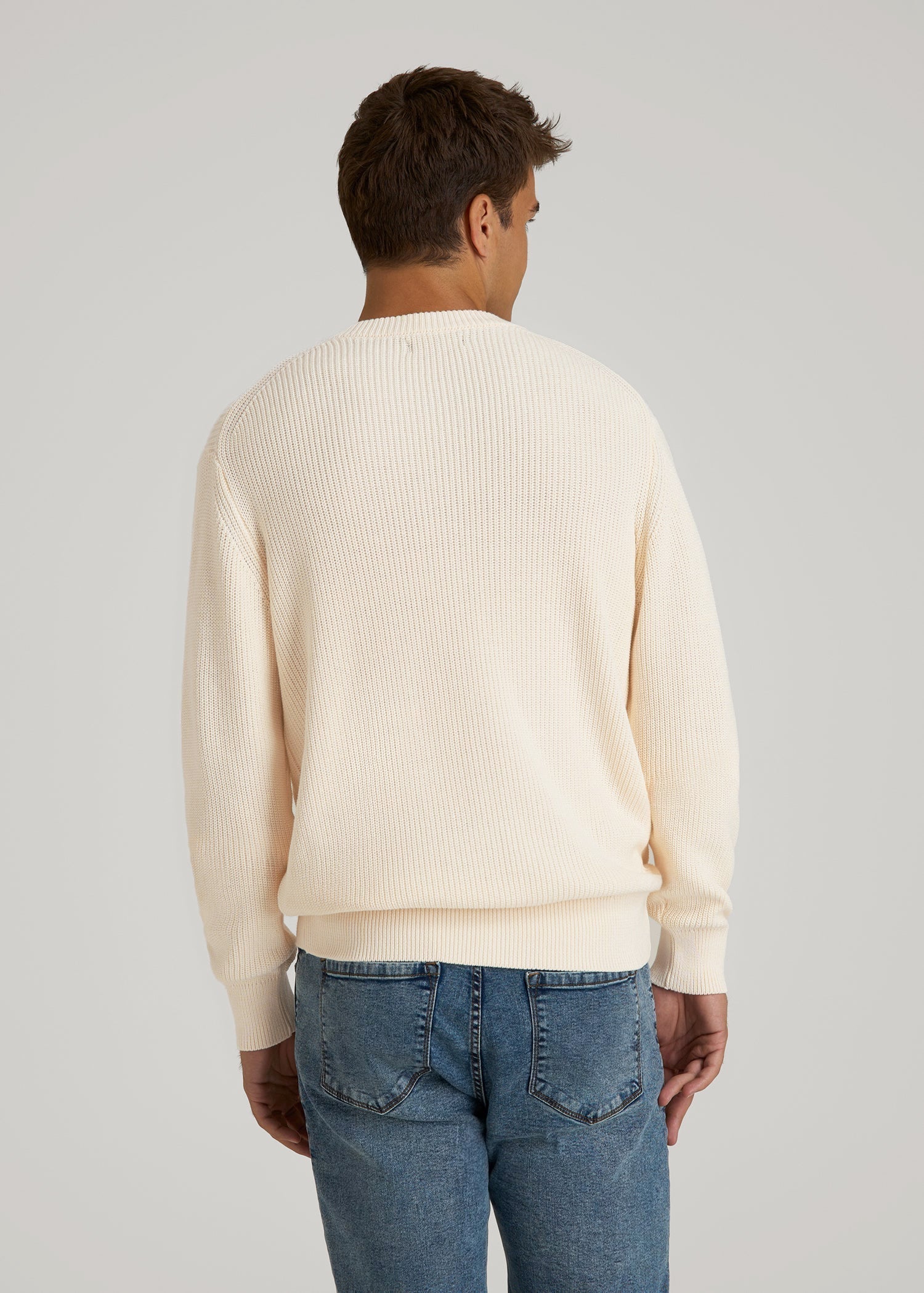 Ribbed Knit V-Neck Sweater for Tall Men in Natural