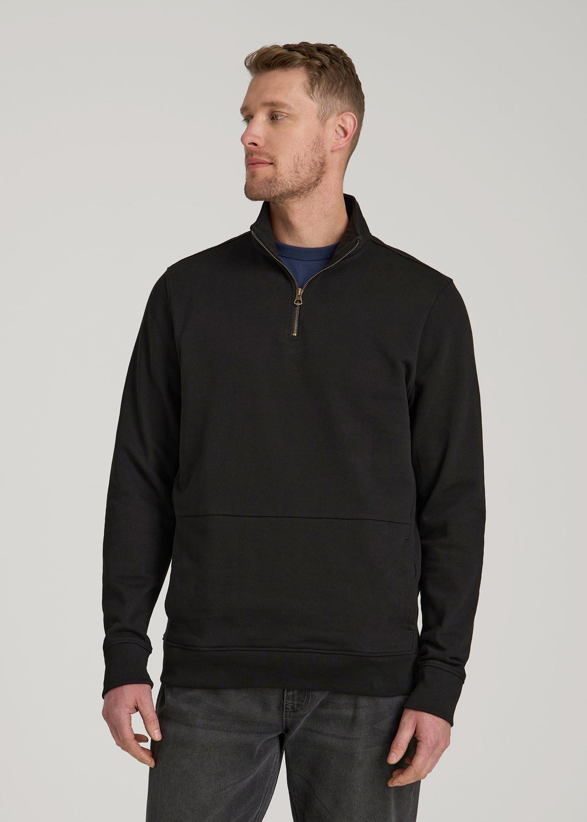 LJ&S Heavyweight Quarter-Zip Pullover for Tall Men in Vintage Black