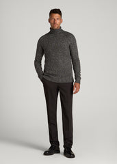 Wool Blend Marled Turtleneck for Tall Men in Charcoal Multi
