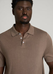 Linen Blend Knit Polo for Tall Men in Warm Brown