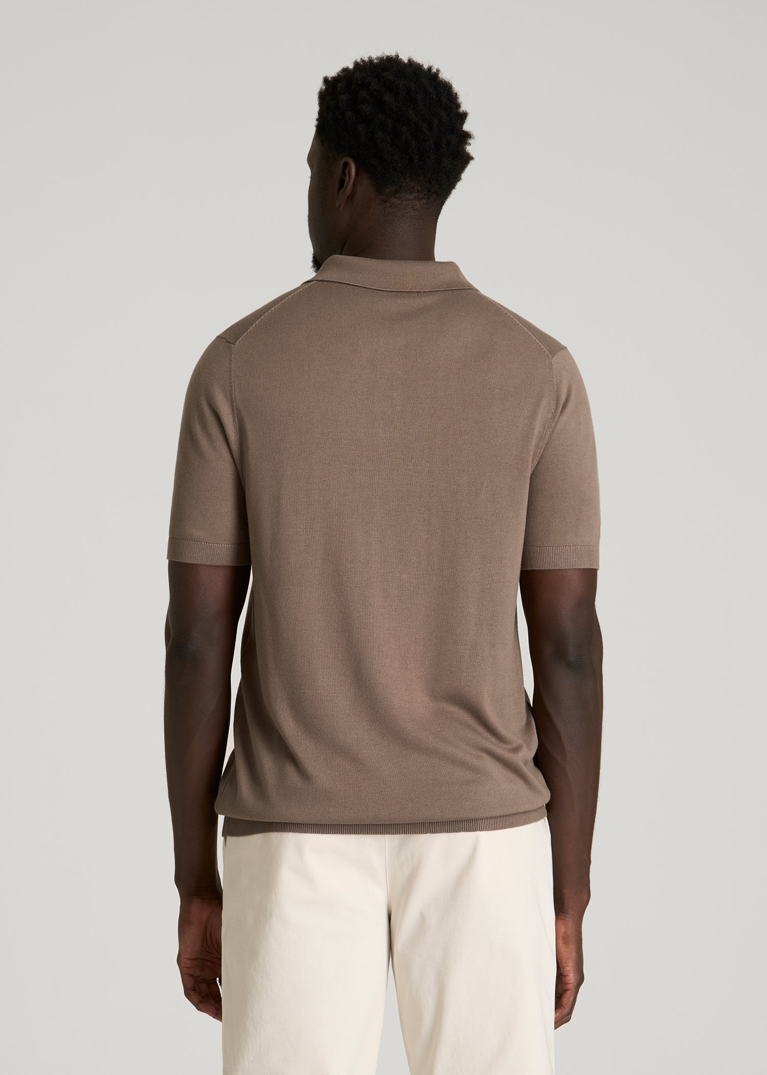 Linen Blend Knit Polo for Tall Men in Warm Brown
