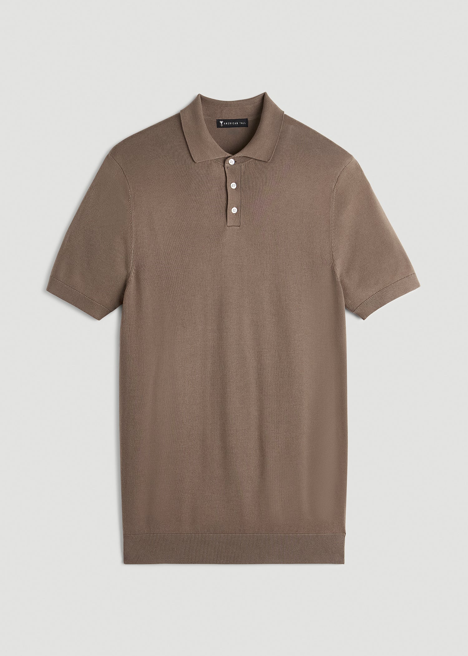 Linen Blend Knit Polo for Tall Men in Warm Brown