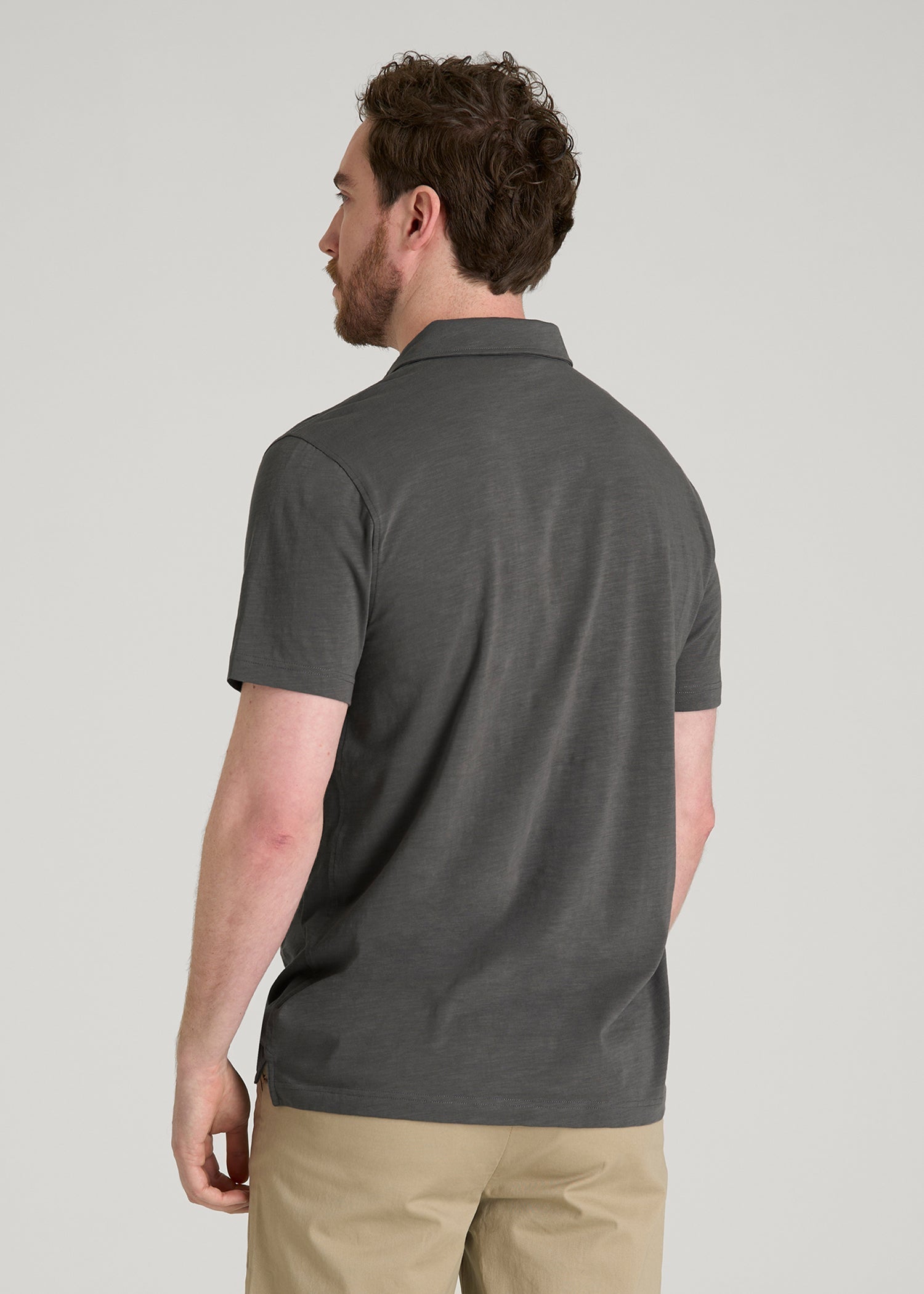 Slub Knit Polo with Pocket for Tall Men in Steel Grey
