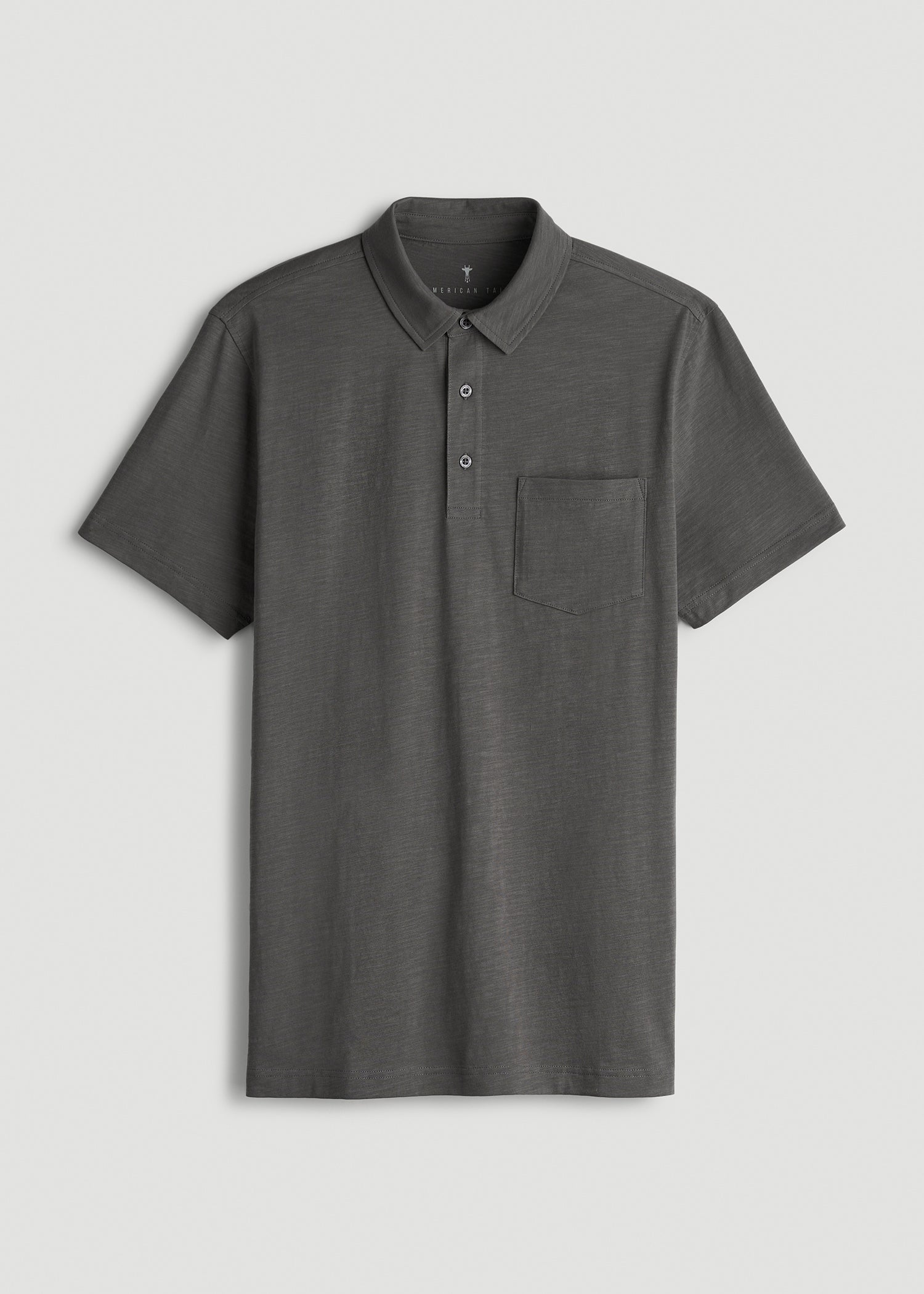 Slub Knit Polo with Pocket for Tall Men in Steel Grey