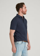 Slub Knit Polo with Pocket for Tall Men in Navy