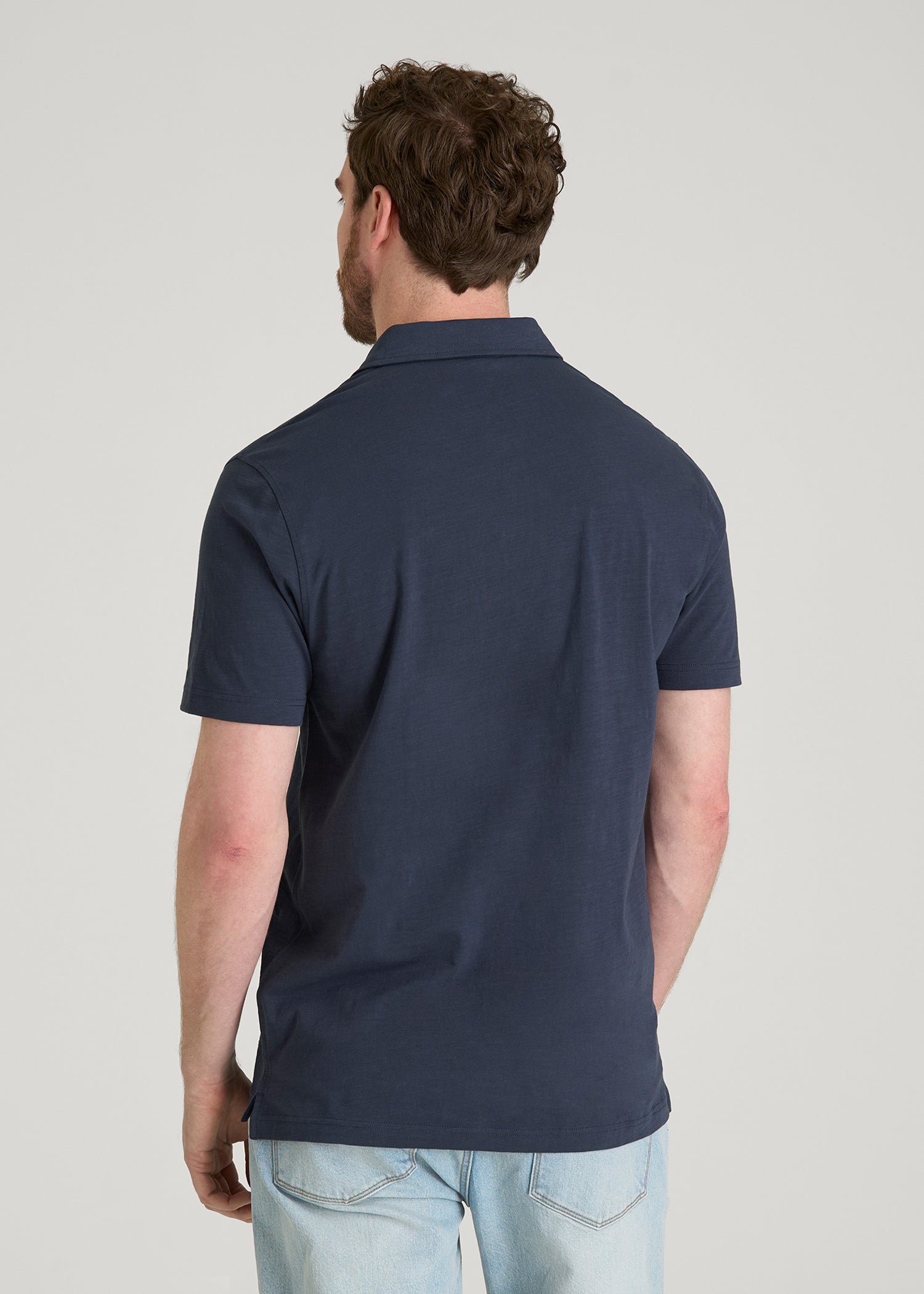Slub Knit Polo with Pocket for Tall Men in Navy
