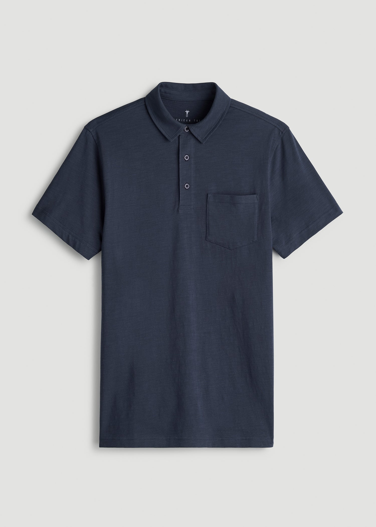 Slub Knit Polo with Pocket for Tall Men in Navy