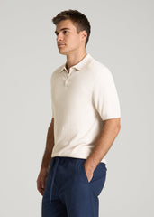 Linen Blend Knit Polo for Tall Men in White Sand