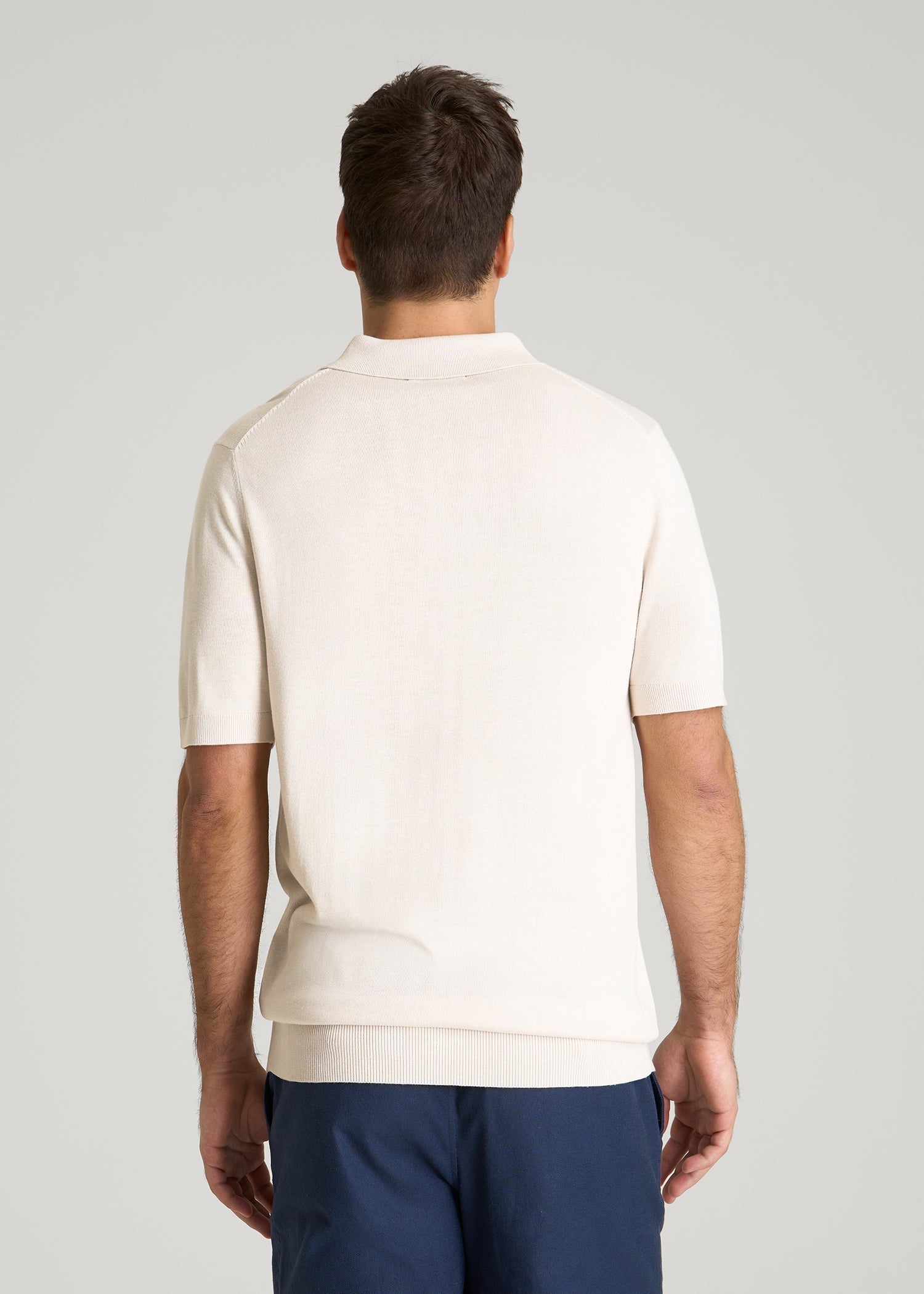 Linen Blend Knit Polo for Tall Men in White Sand