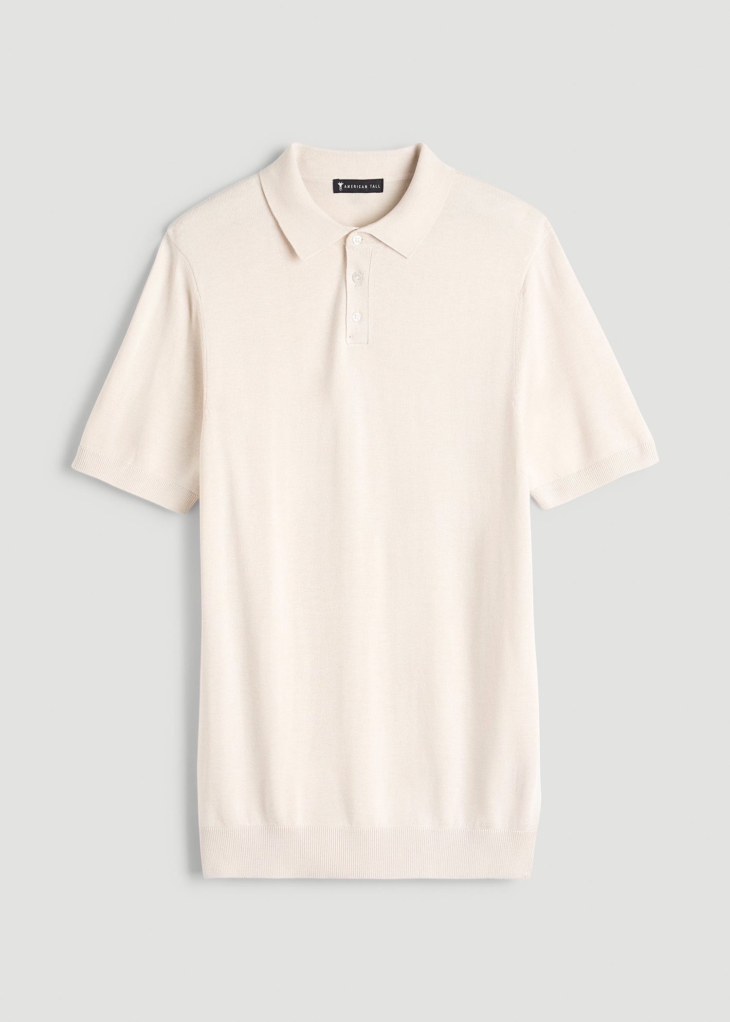 Linen Blend Knit Polo for Tall Men in White Sand