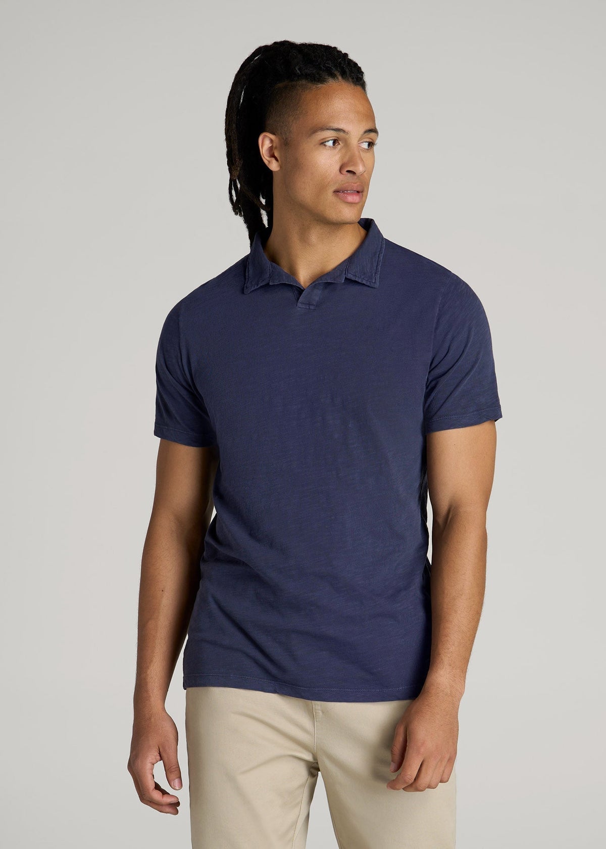 Slub Polo Shirt for Tall Men in Navy