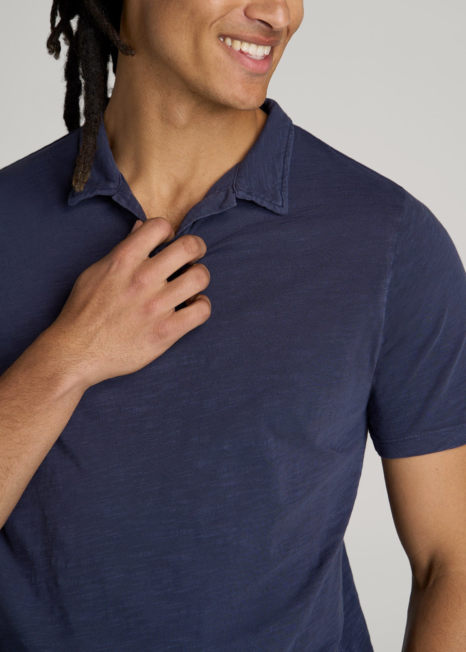 Slub Polo Shirt for Tall Men in Navy