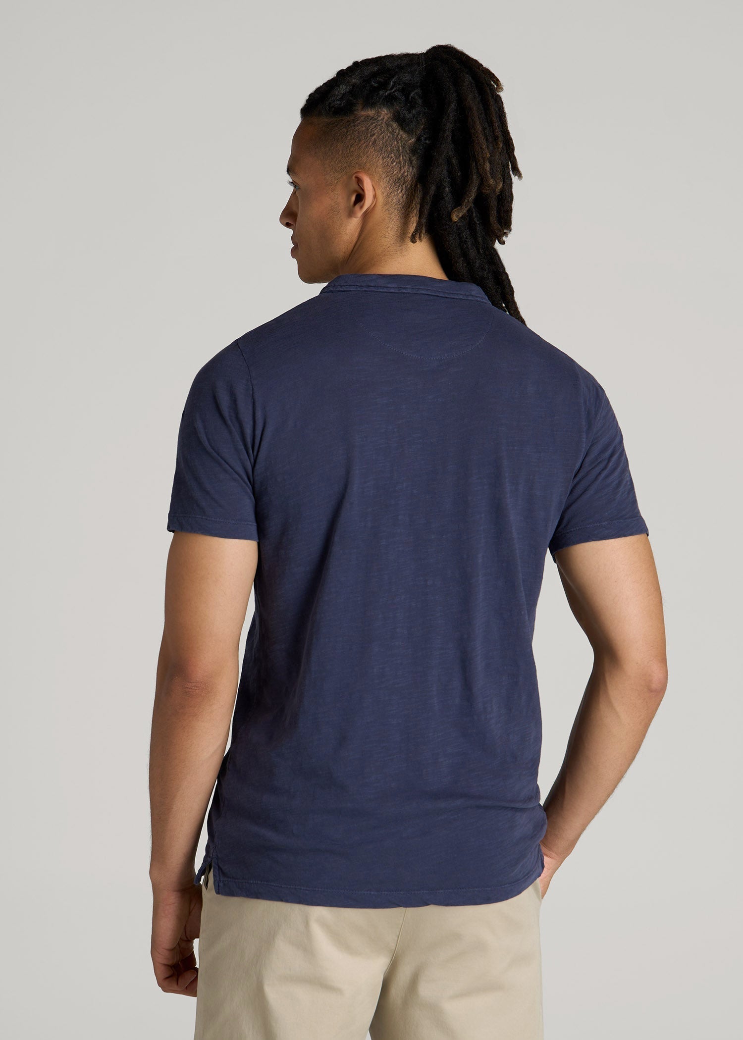 Slub Polo Shirt for Tall Men in Navy