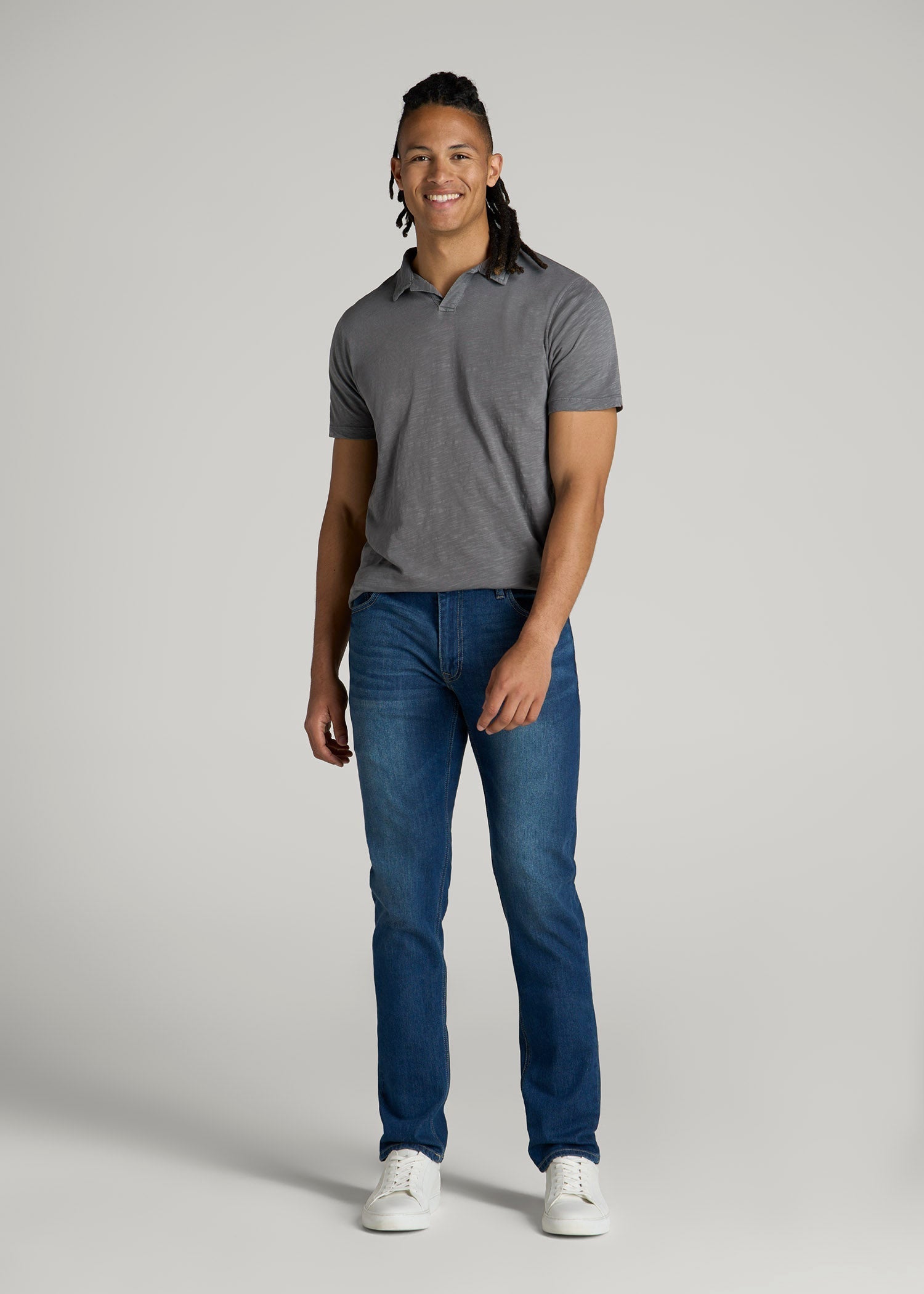 Slub Polo Shirt for Tall Men in Slate