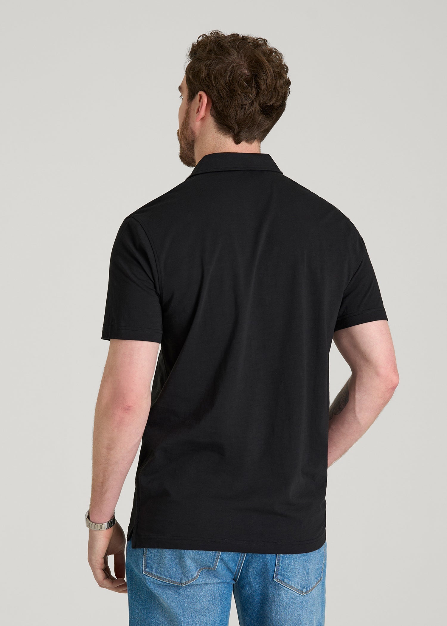 Slub Knit Polo with Pocket for Tall Men in Black