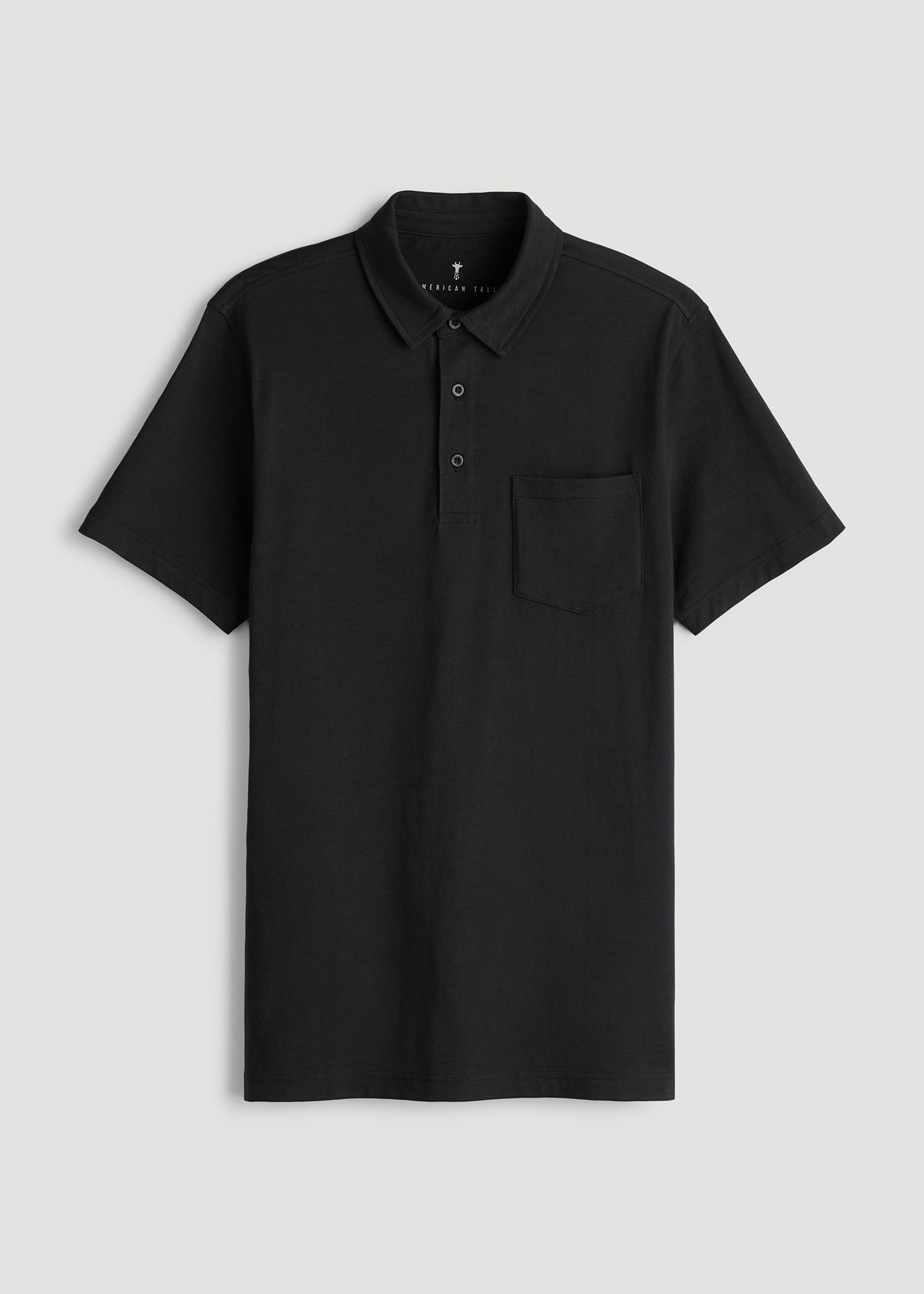 Slub Knit Polo with Pocket for Tall Men in Black